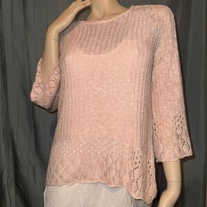 LC Lauren Conrad Blush Knit 3/4 Bell Sleeve Sweater (crochet look)
